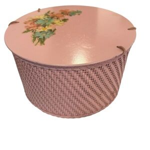 Vintage MCM 40’s 50’s RARE Round Pink Princess Sewing Box